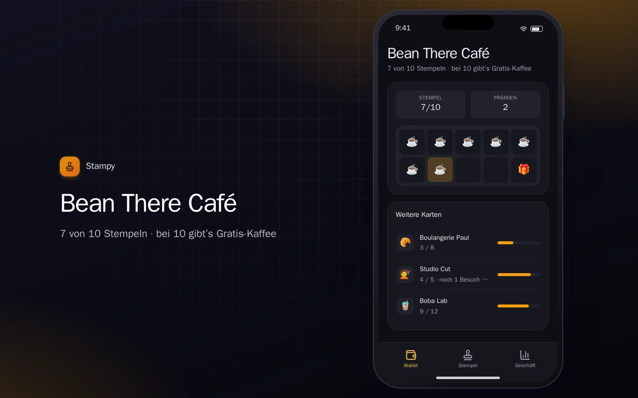 Digitale Stempelkarte: der Bildschirm „Bean There Café“