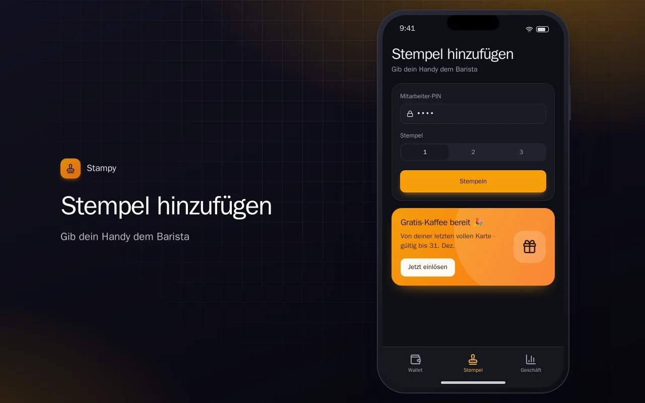 Digitale Stempelkarte: der Bildschirm „Stempel hinzufügen“