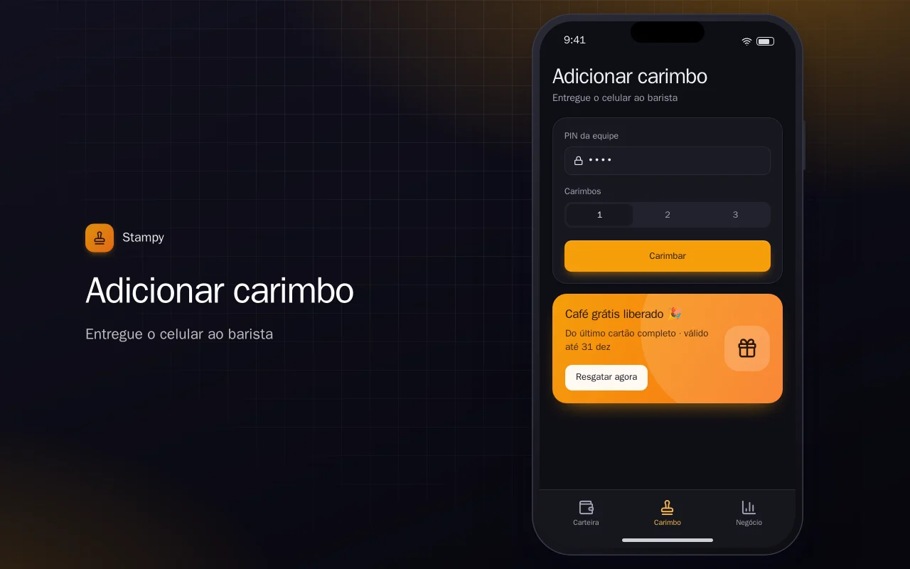 Cartão fidelidade digital: a tela Adicionar carimbo