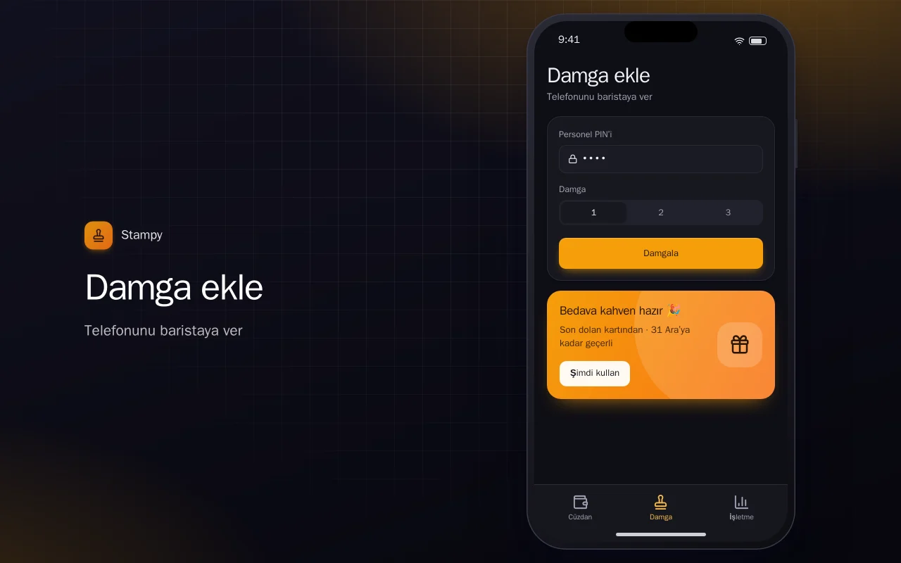 Dijital sadakat damga kartı: Damga ekle ekranı