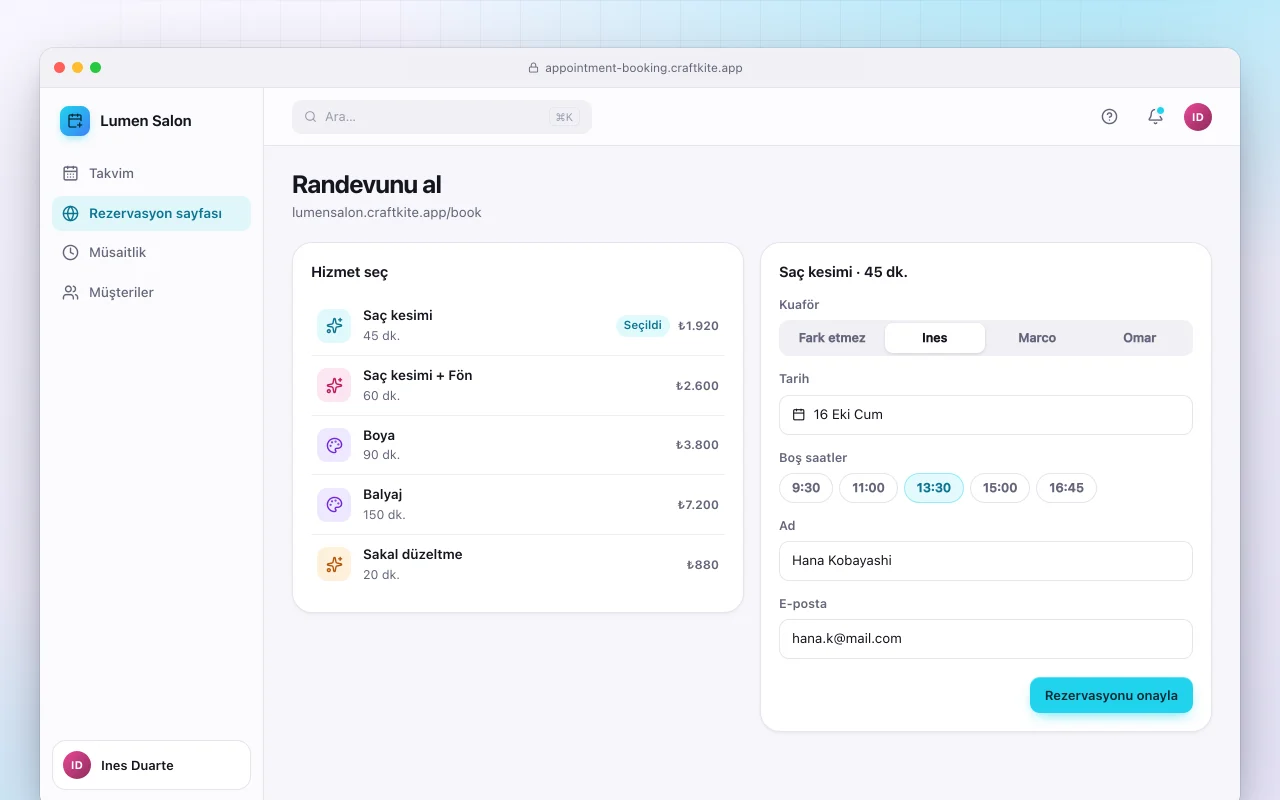 Randevu sistemi: Randevunu al ekranı