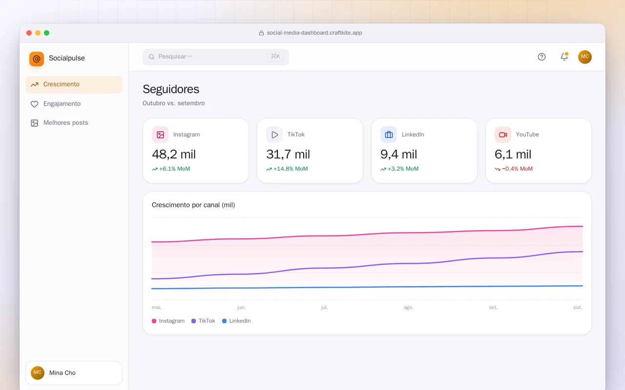 Painel de redes sociais: a tela Seguidores