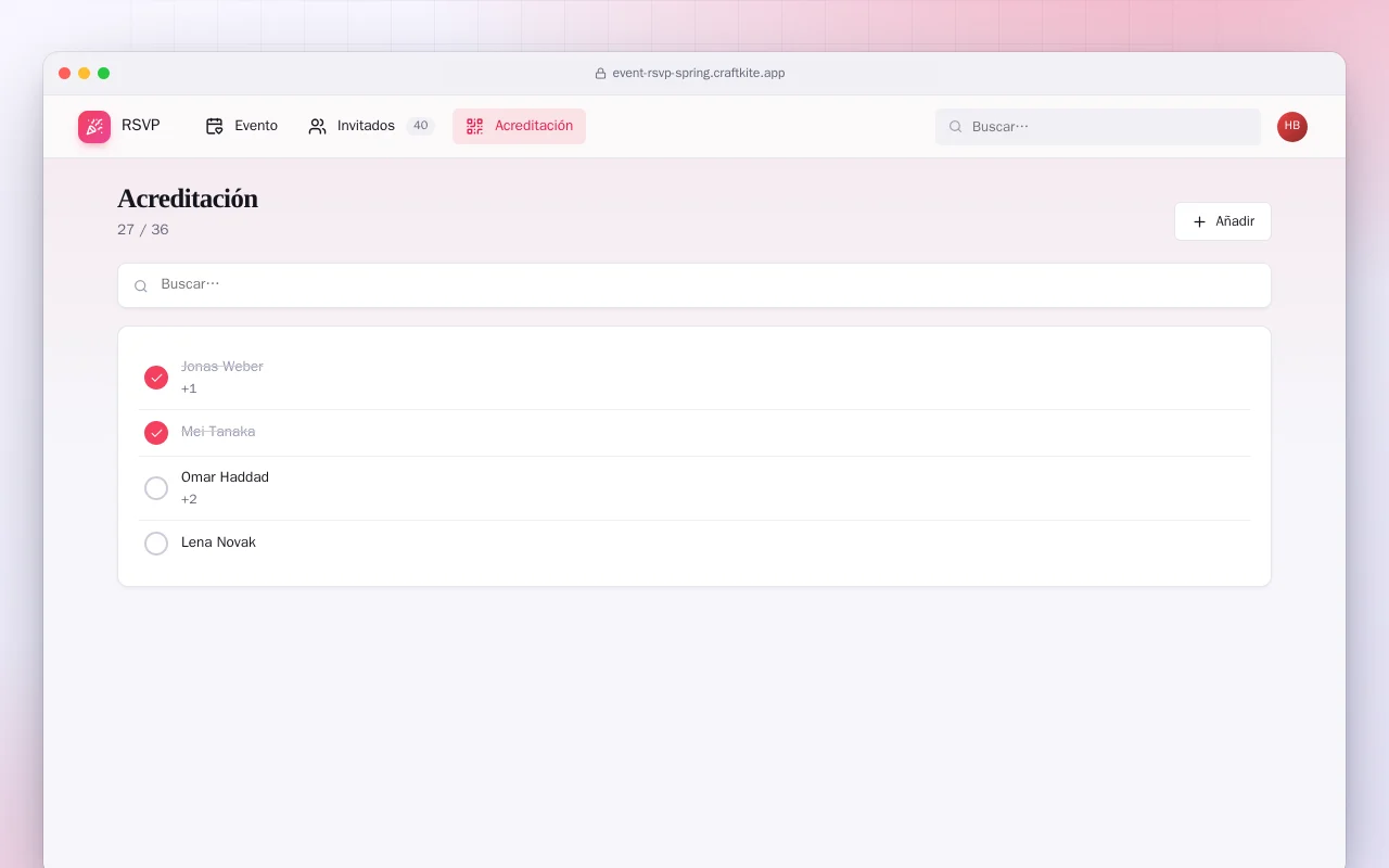 Confirmaciones de evento (Spring Boot): la pantalla Acreditación