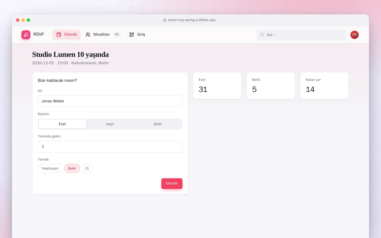 Etkinlik LCV (Spring Boot): Studio Lumen 10 yaşında ekranı