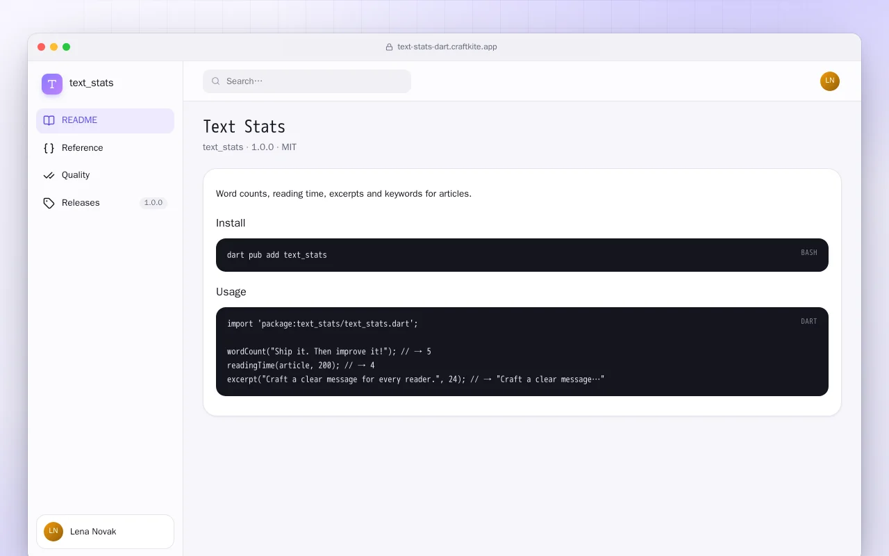 Text Stats (Dart): the Text Stats screen