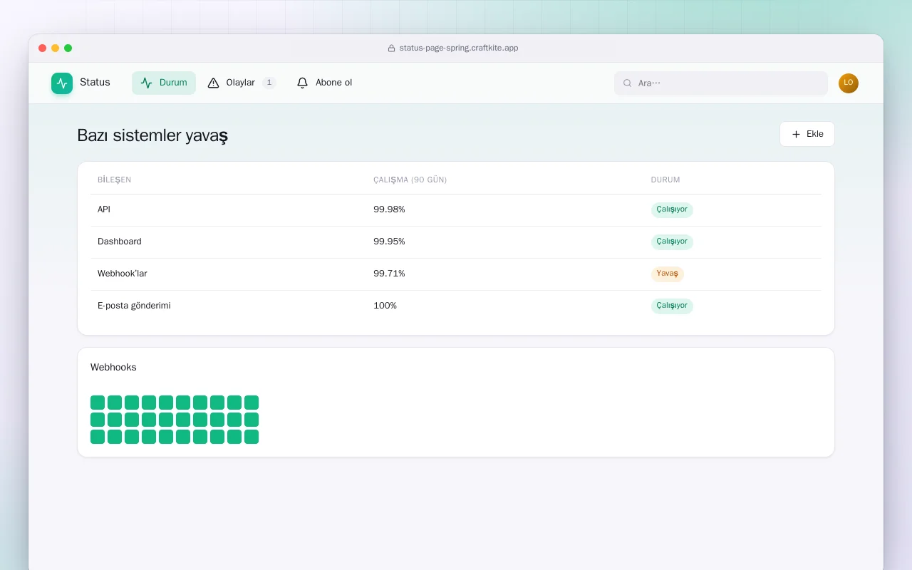 Durum Sayfası (Spring Boot): Bazı sistemler yavaş ekranı
