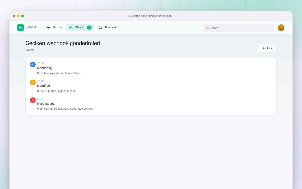 Durum Sayfası (Spring Boot): Geciken webhook gönderimleri ekranı