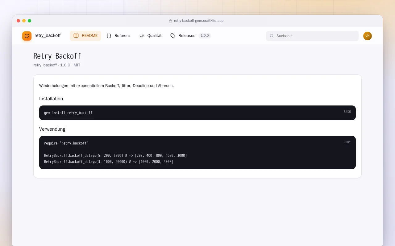 Retry Backoff (Ruby): der Bildschirm „Retry Backoff“