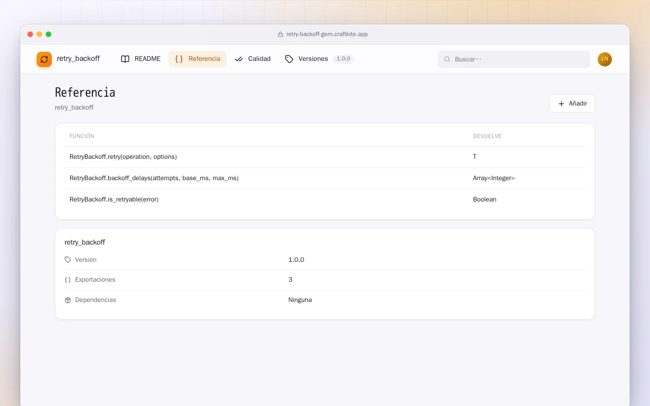 Retry Backoff (Ruby): la pantalla Referencia