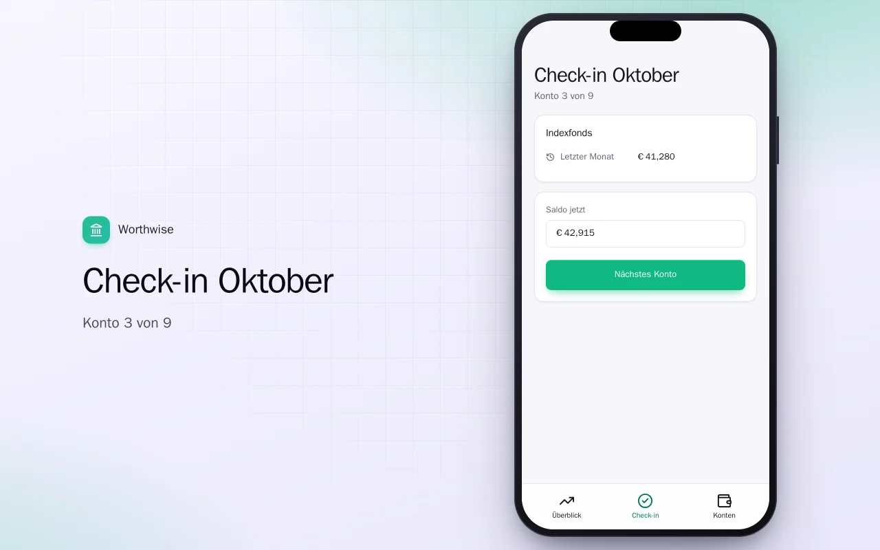 Vermögens-Tracker: der Bildschirm „Check-in Oktober“