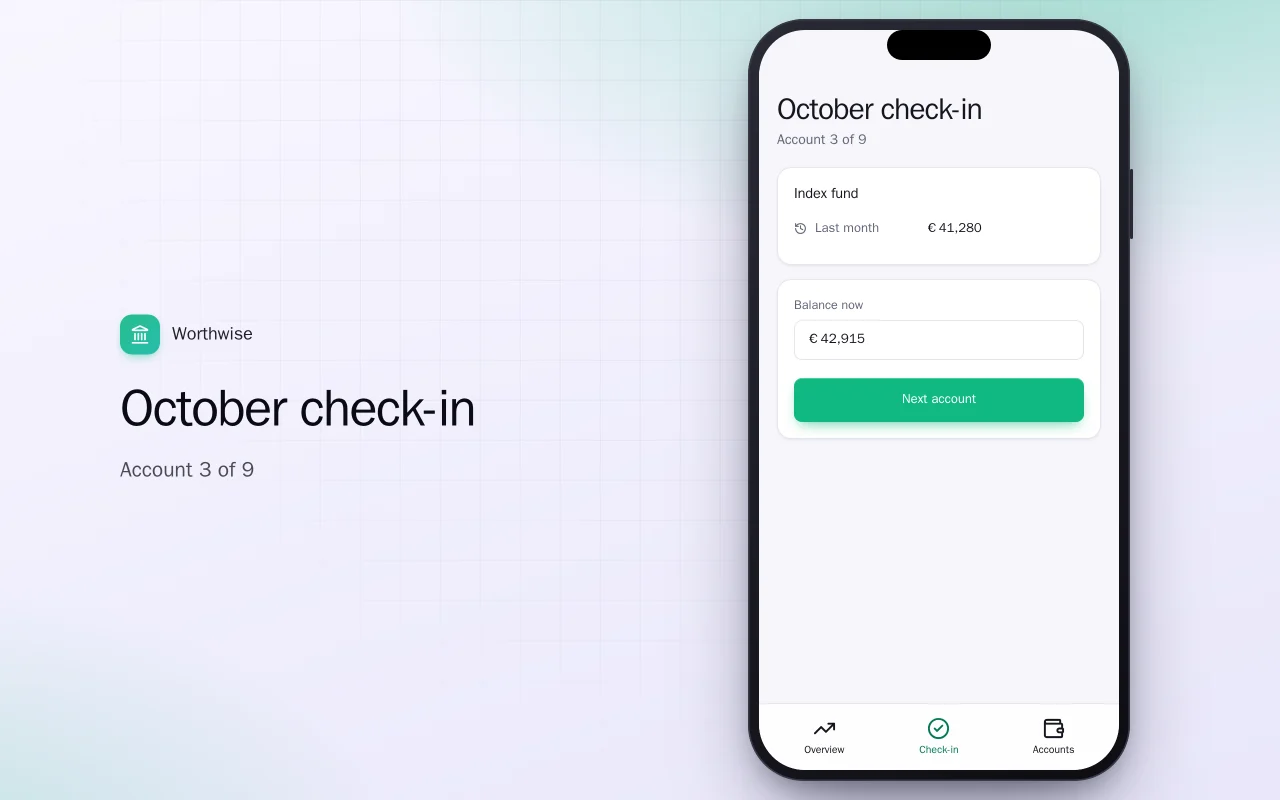 Net worth tracker: the October check-in screen