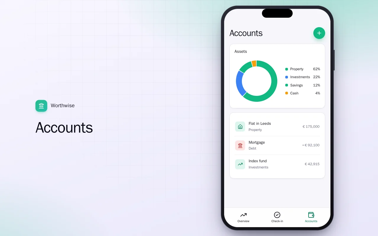 Net worth tracker: the Accounts screen