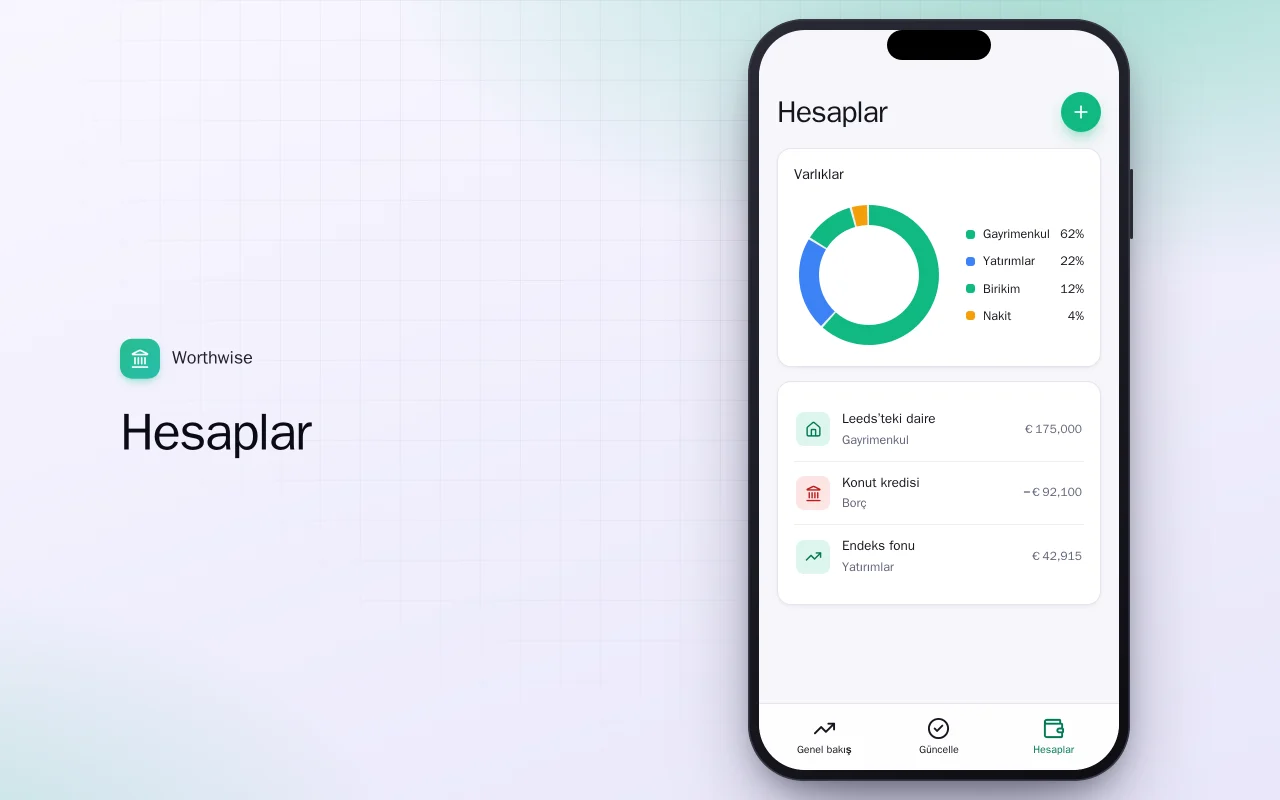 Net varlık takibi: Hesaplar ekranı
