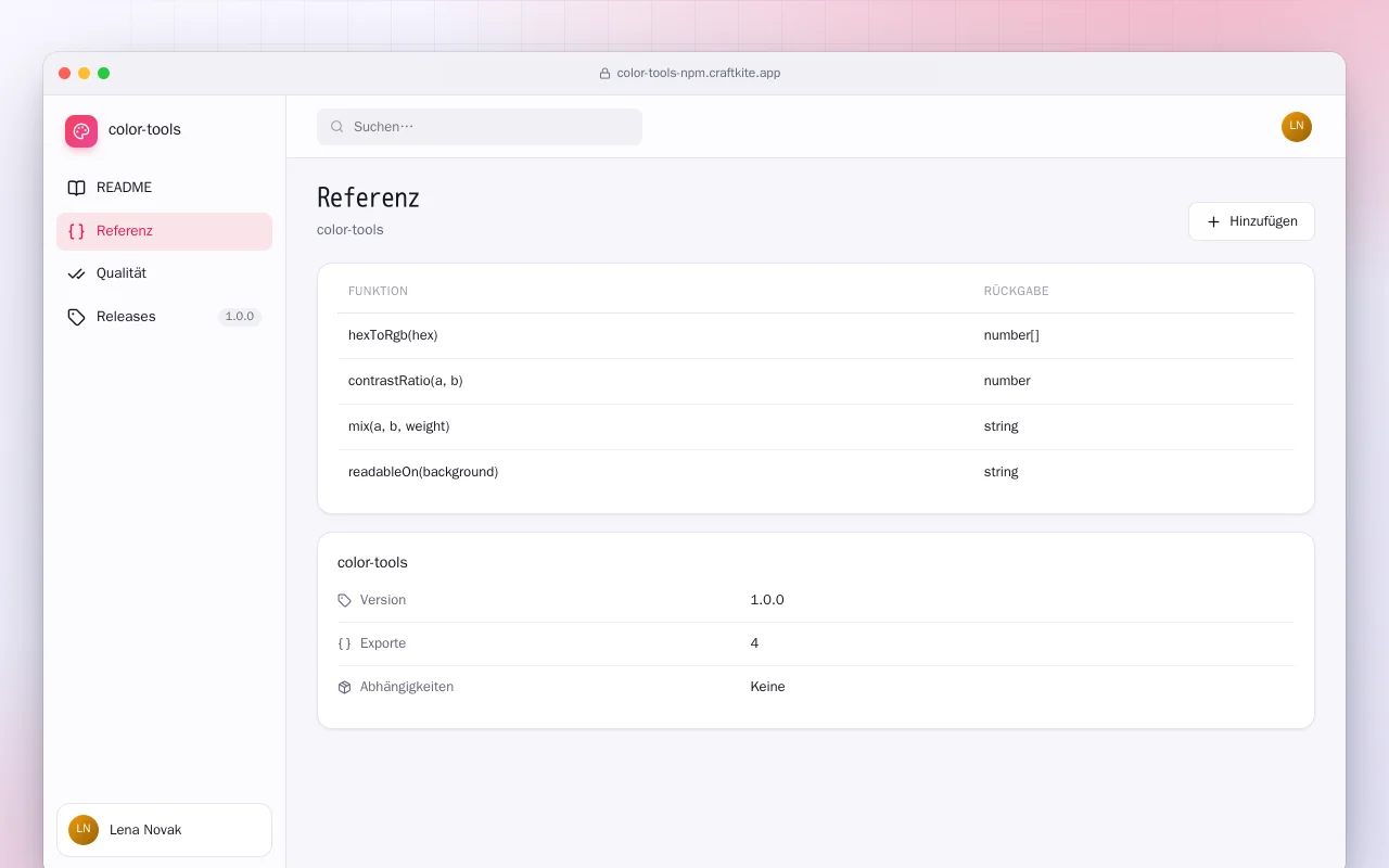 Farbwerkzeuge (TypeScript): der Bildschirm „Referenz“