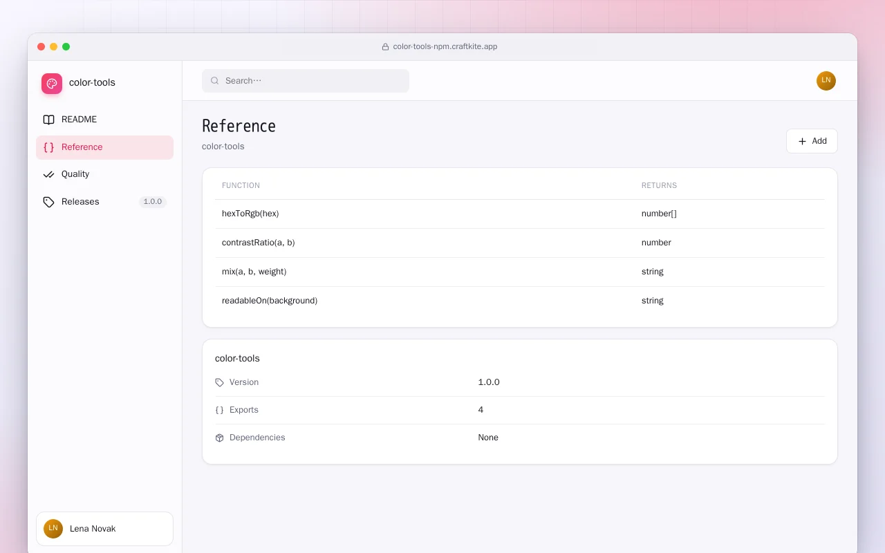 Color Tools (TypeScript): the Reference screen