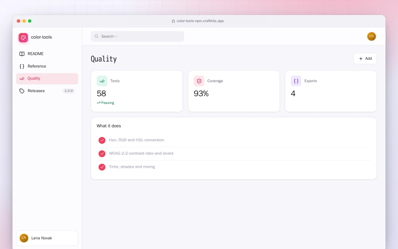 Color Tools (TypeScript): the Quality screen