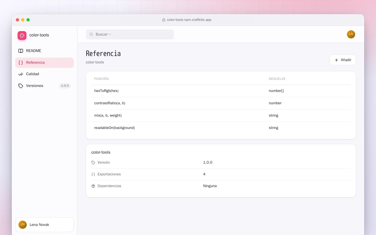 Herramientas de color (TypeScript): la pantalla Referencia