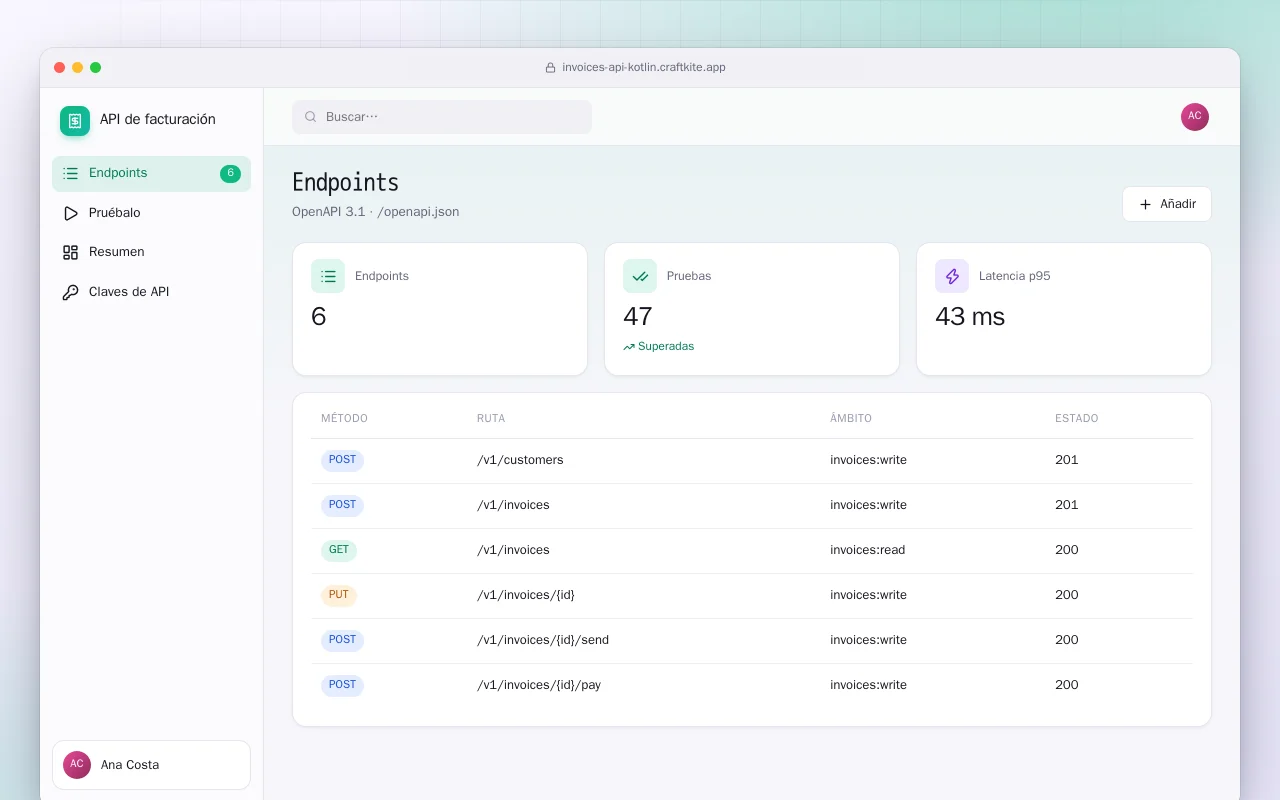 API de facturación (Kotlin + Spring Boot): la pantalla Endpoints