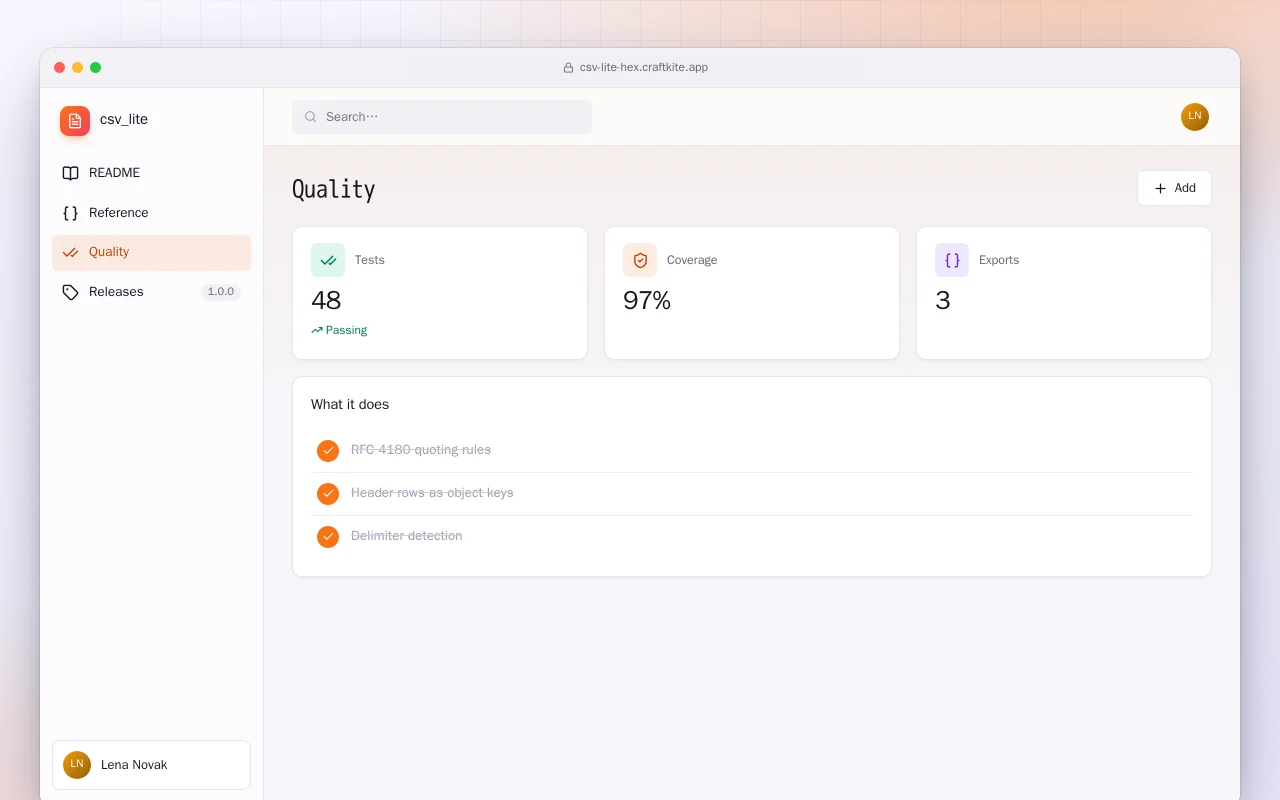 CSV Lite (Elixir): the Quality screen