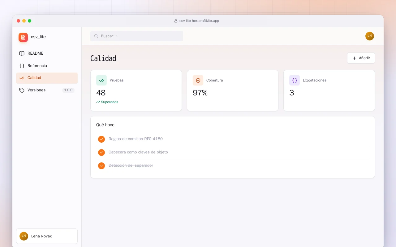 CSV Lite (Elixir): la pantalla Calidad