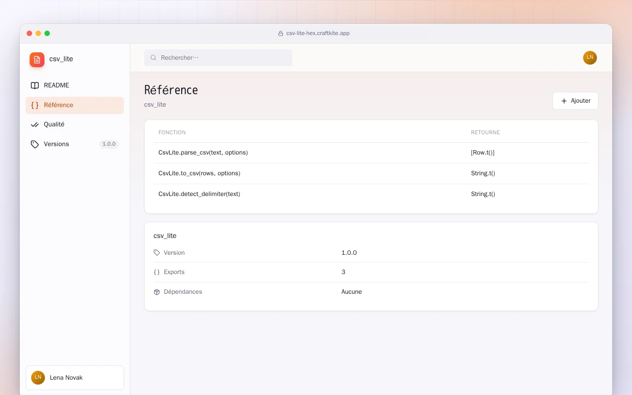 CSV Lite (Elixir) : l’écran Référence