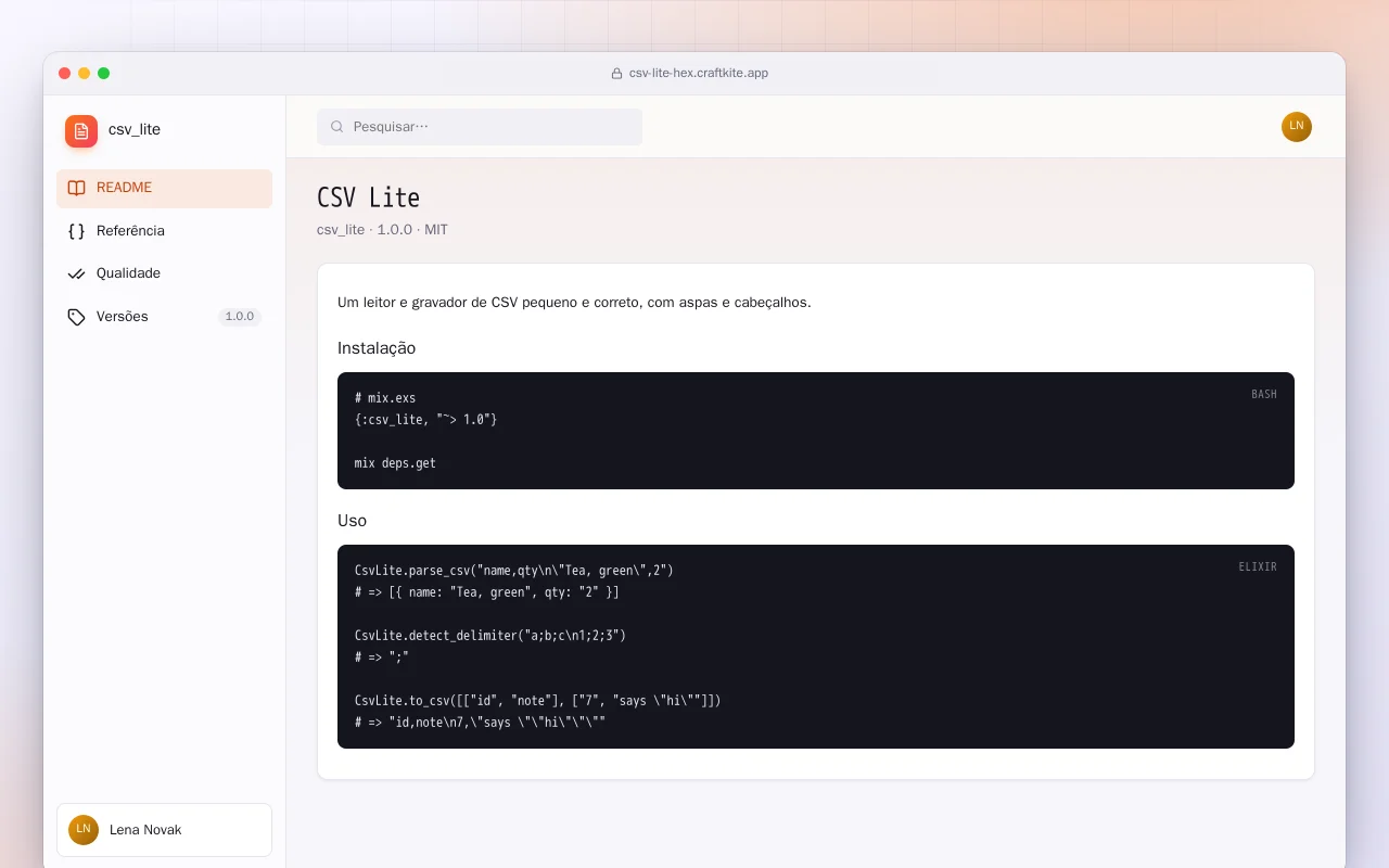 CSV Lite (Elixir): a tela CSV Lite
