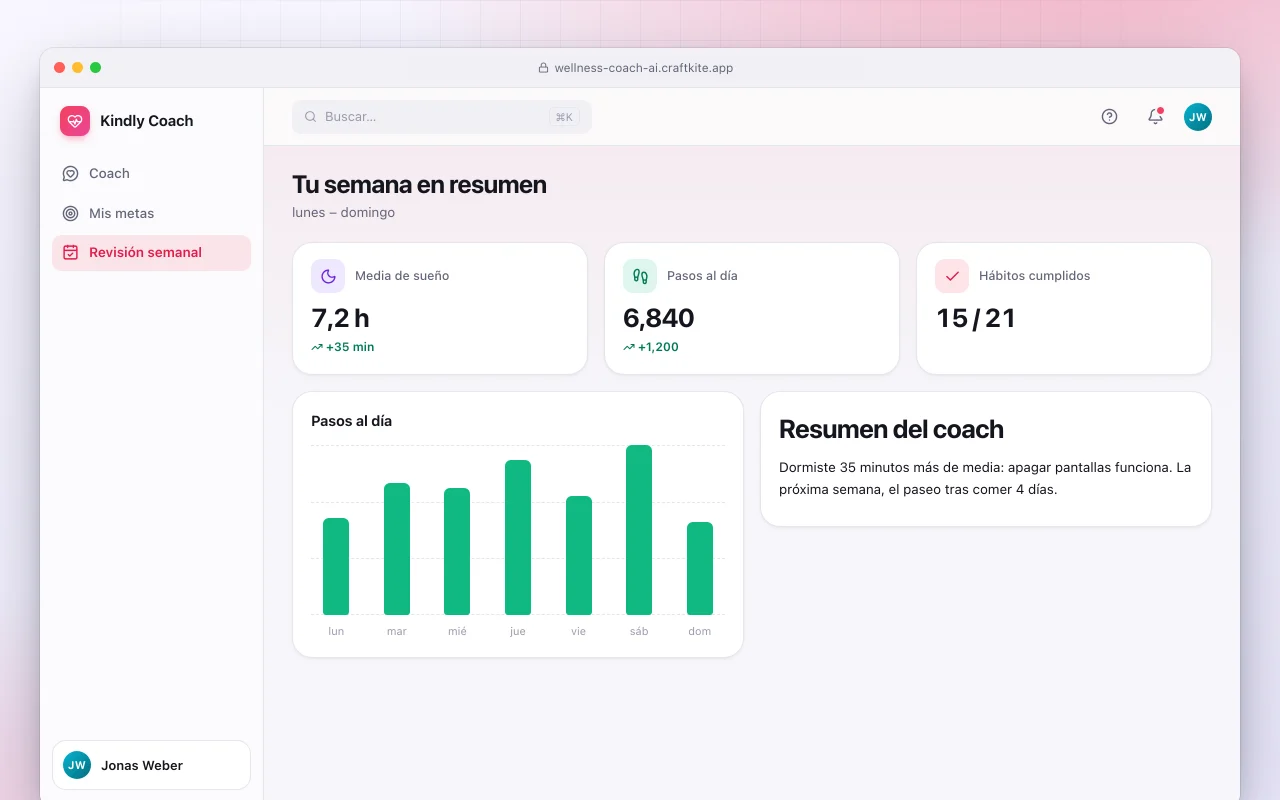Coach de estilo de vida con IA: la pantalla Tu semana en resumen