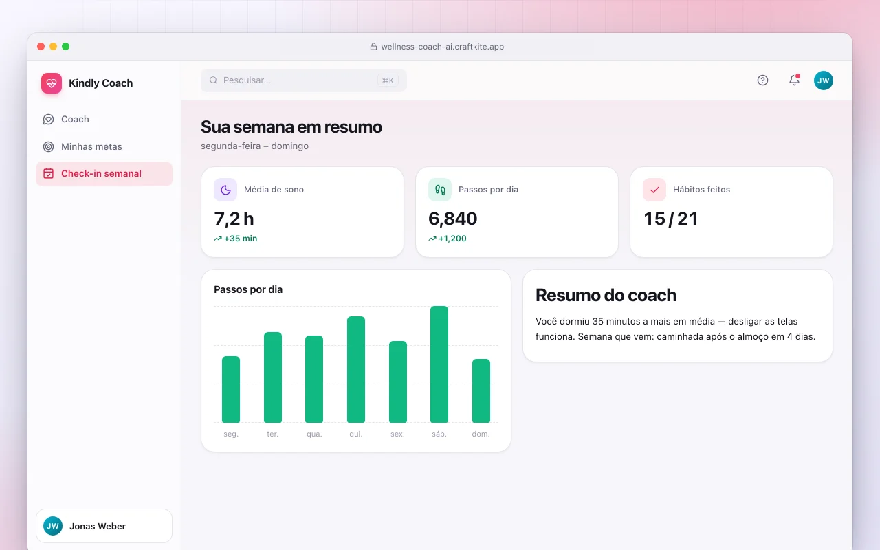 Coach de estilo de vida com IA: a tela Sua semana em resumo