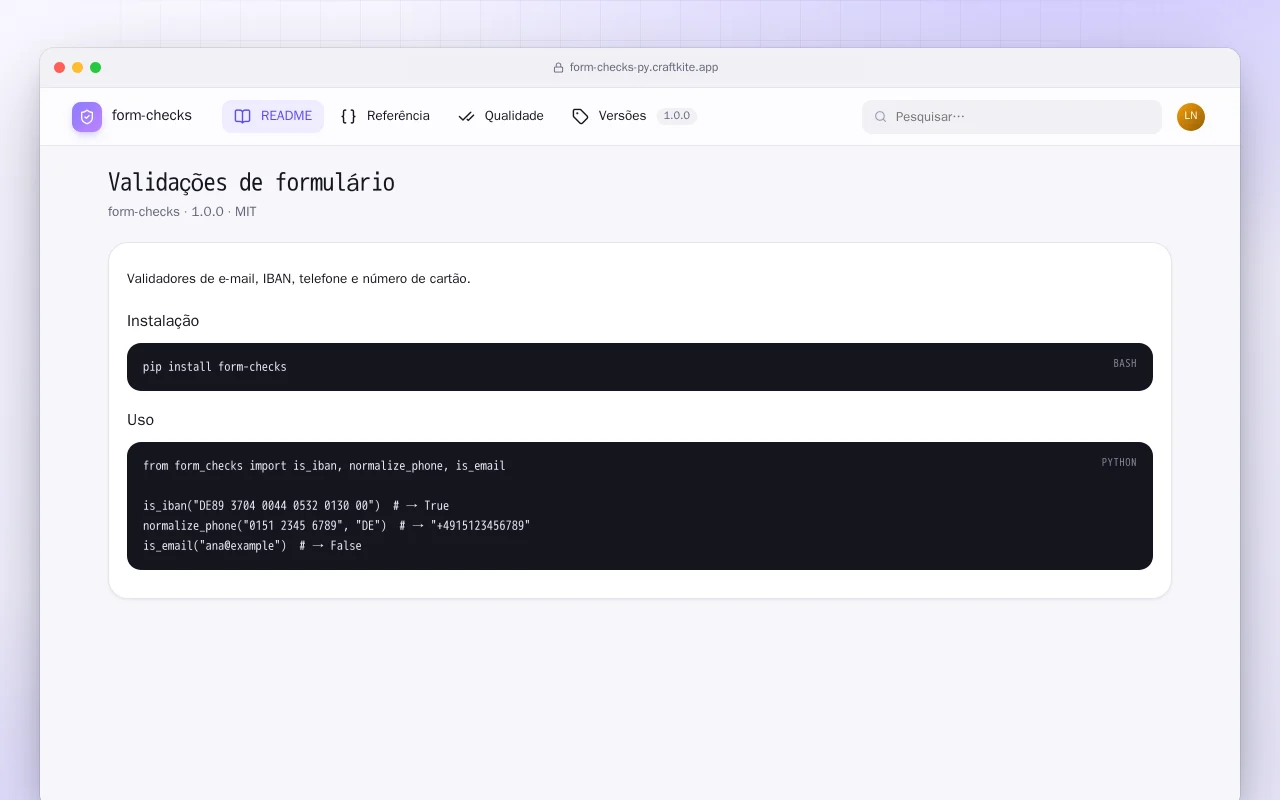 Validações de formulário (Python): a tela Validações de formulário