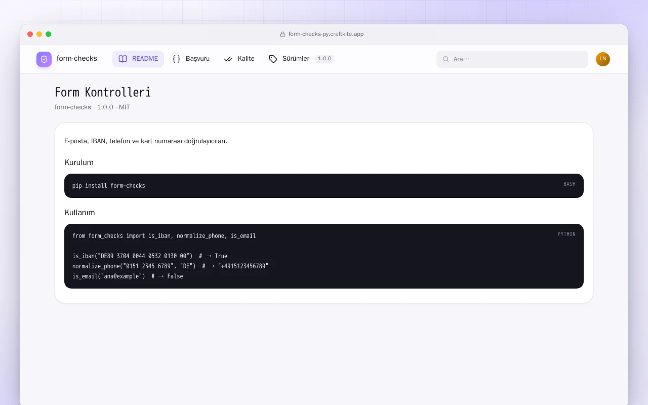 Form Kontrolleri (Python): Form Kontrolleri ekranı