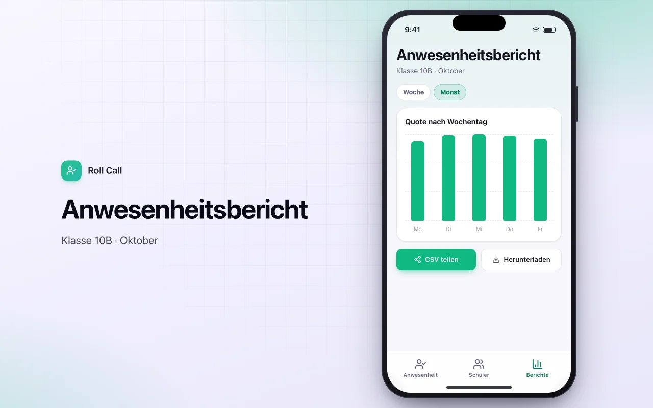 Anwesenheitsliste für Schüler: der Bildschirm „Anwesenheitsbericht“