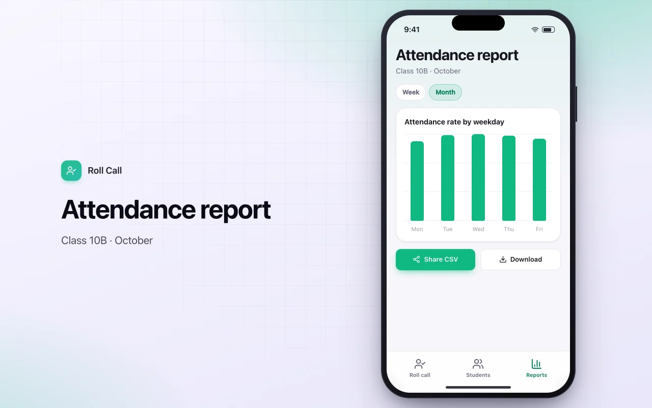 Student attendance tracker: the Attendance report screen