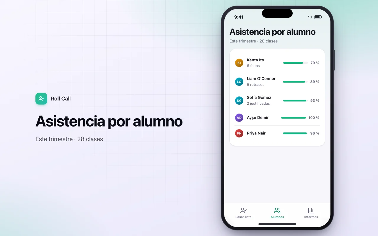Control de asistencia de alumnos: la pantalla Asistencia por alumno