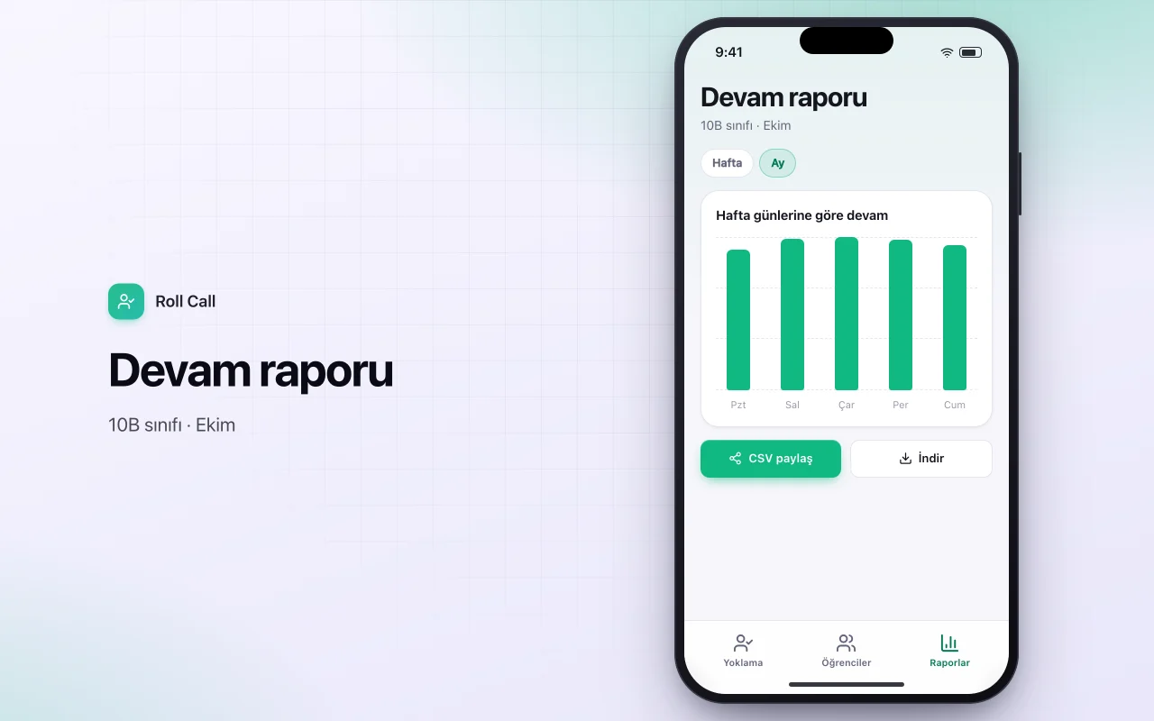 Öğrenci yoklama takibi: Devam raporu ekranı