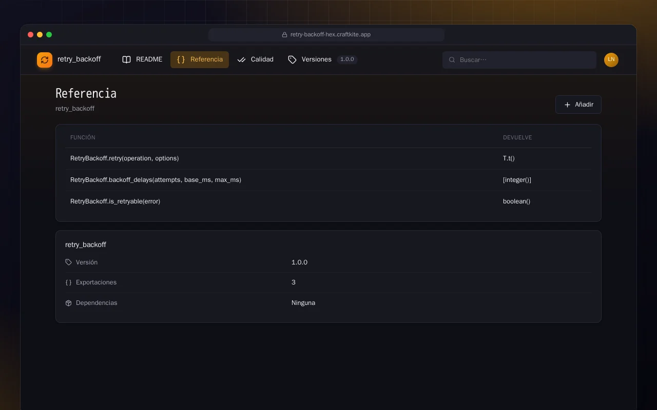 Retry Backoff (Elixir): la pantalla Referencia
