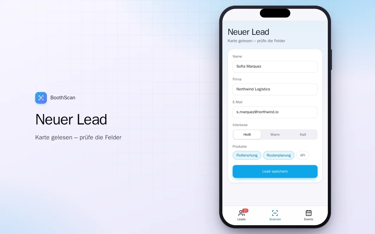 Messe-Lead-Erfassung: der Bildschirm „Neuer Lead“