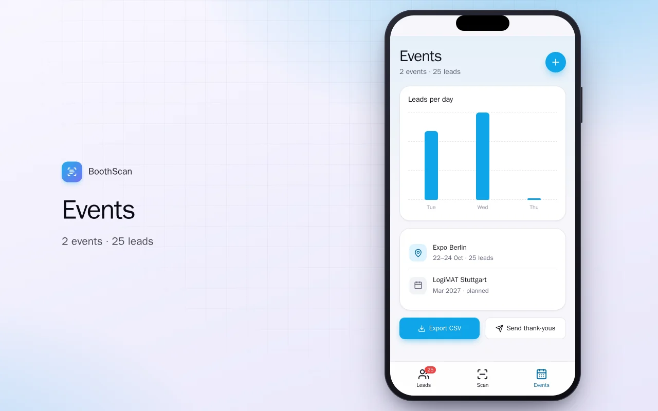 Trade show lead capture: the Events screen