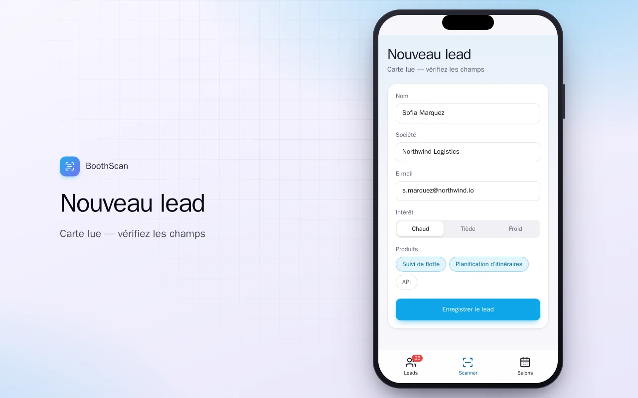 Capture de leads en salon : l’écran Nouveau lead