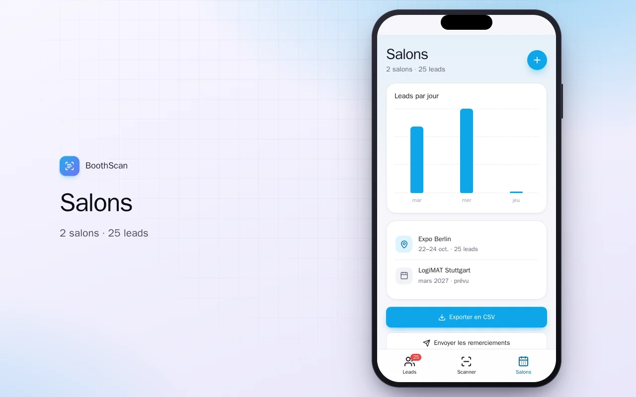 Capture de leads en salon : l’écran Salons