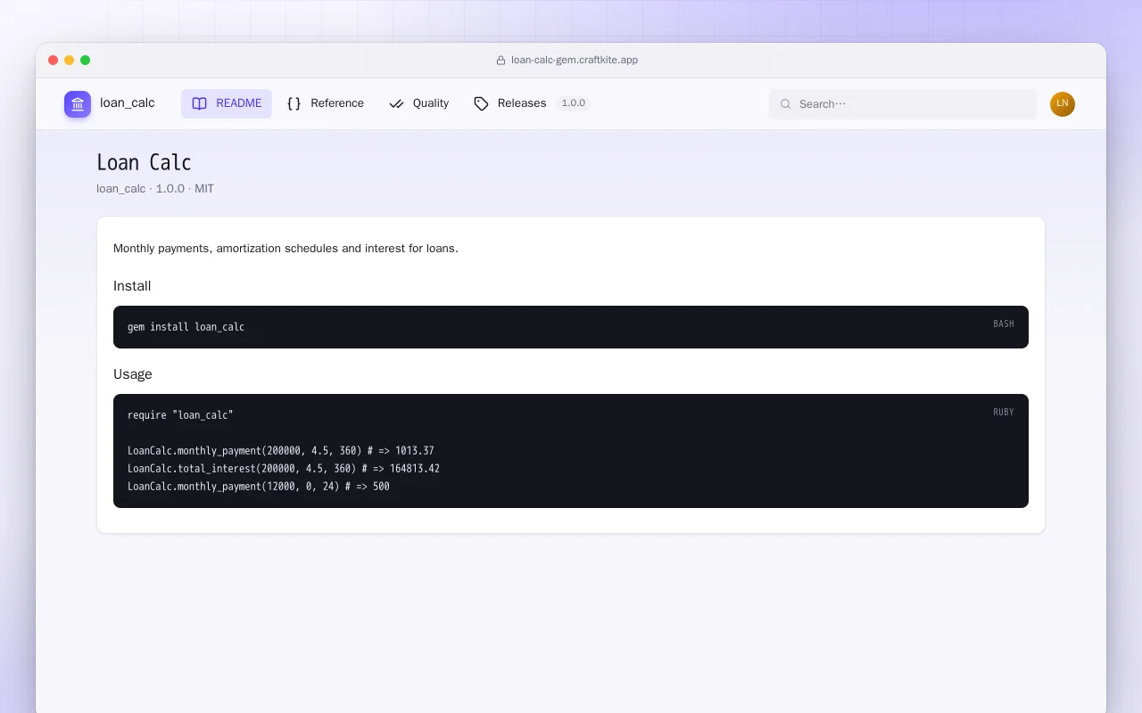 Loan Calc (Ruby): the Loan Calc screen