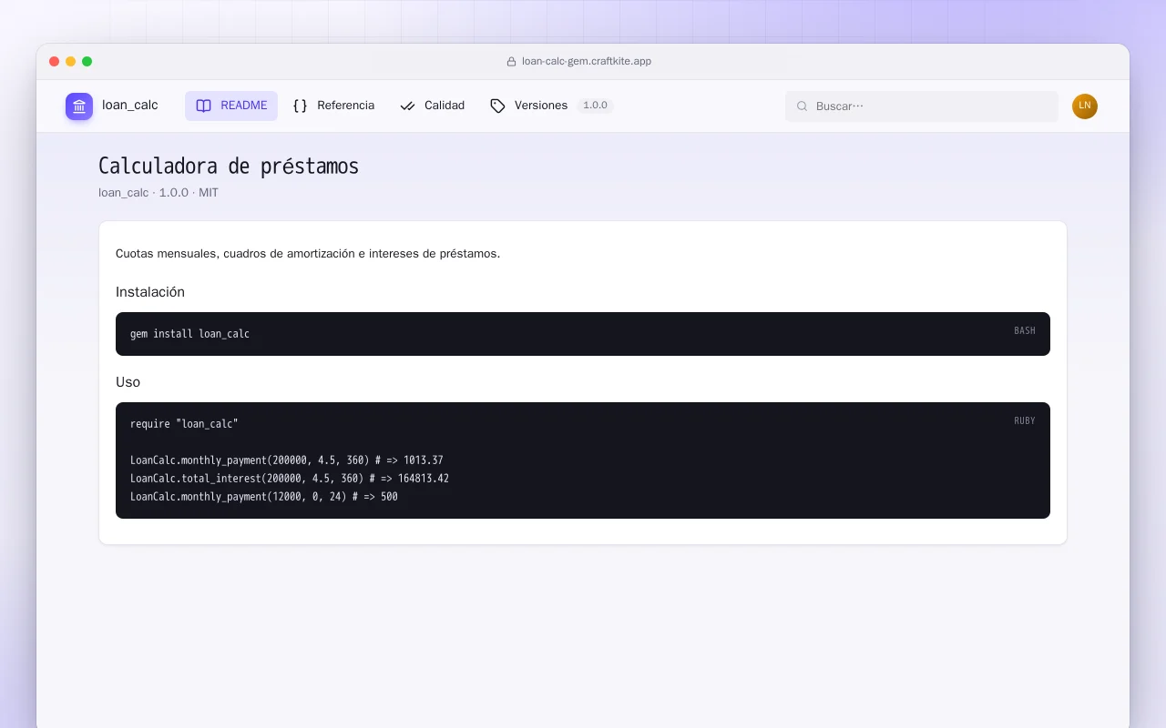 Calculadora de préstamos (Ruby): la pantalla Calculadora de préstamos