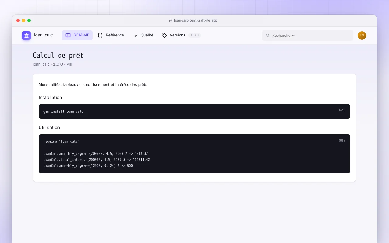 Calcul de prêt (Ruby) : l’écran Calcul de prêt
