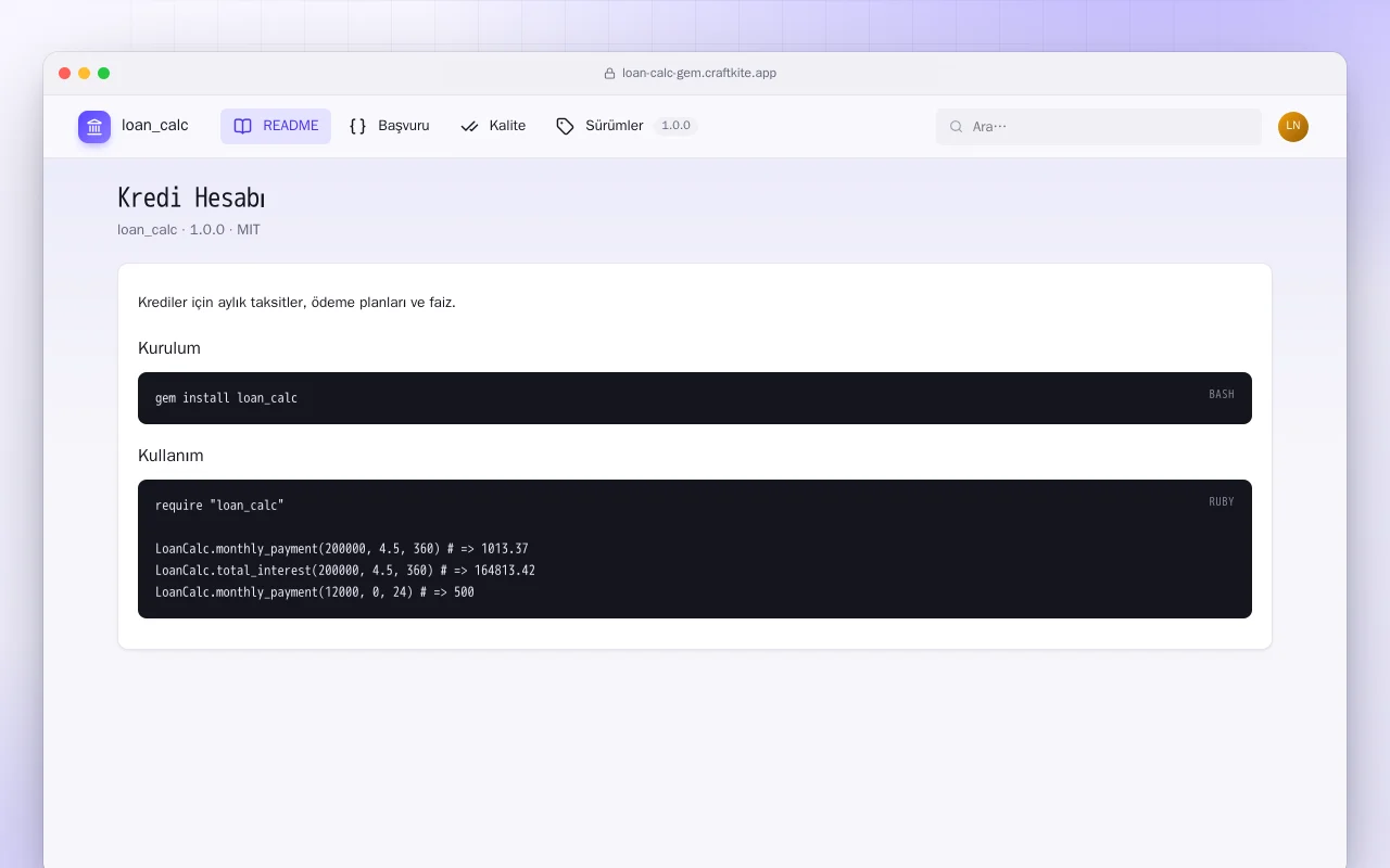 Kredi Hesabı (Ruby): Kredi Hesabı ekranı