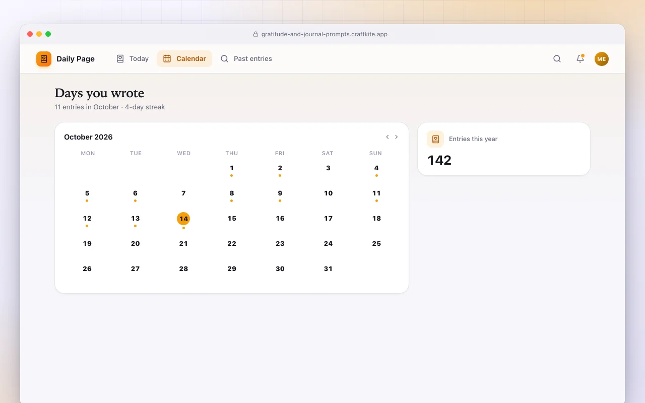 Daily reflection prompts: the Days you wrote screen