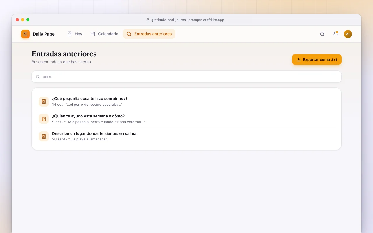 Preguntas diarias de reflexión: la pantalla Entradas anteriores