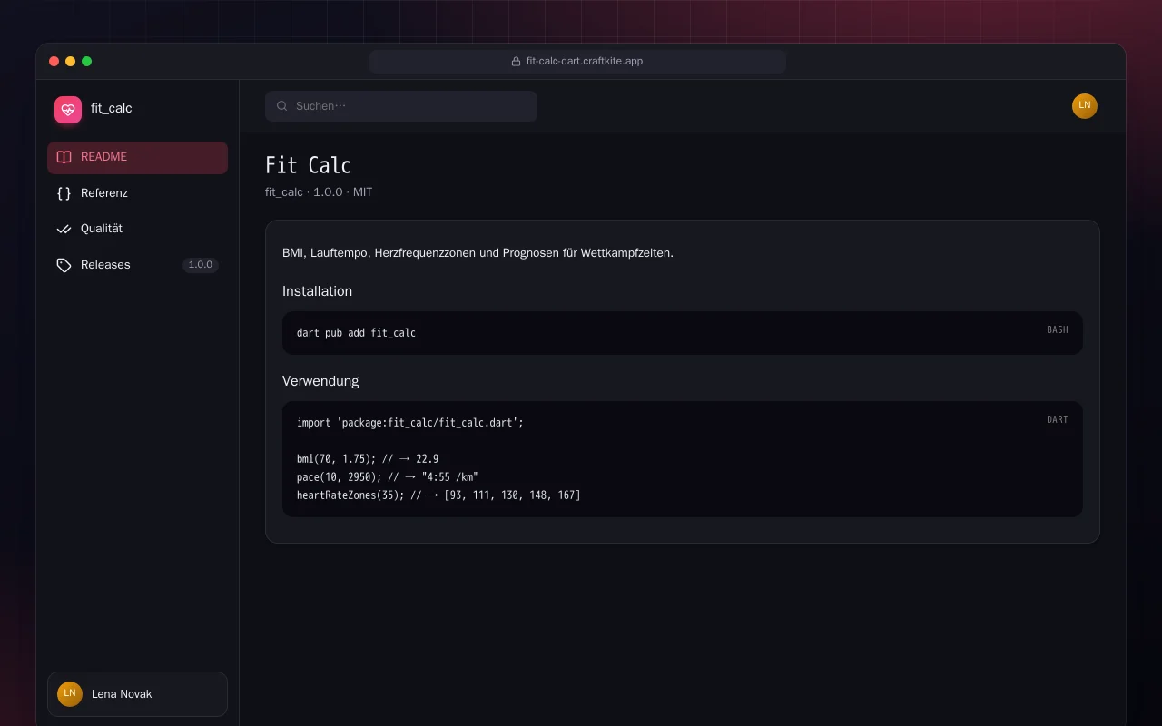 Fit Calc (Dart): der Bildschirm „Fit Calc“