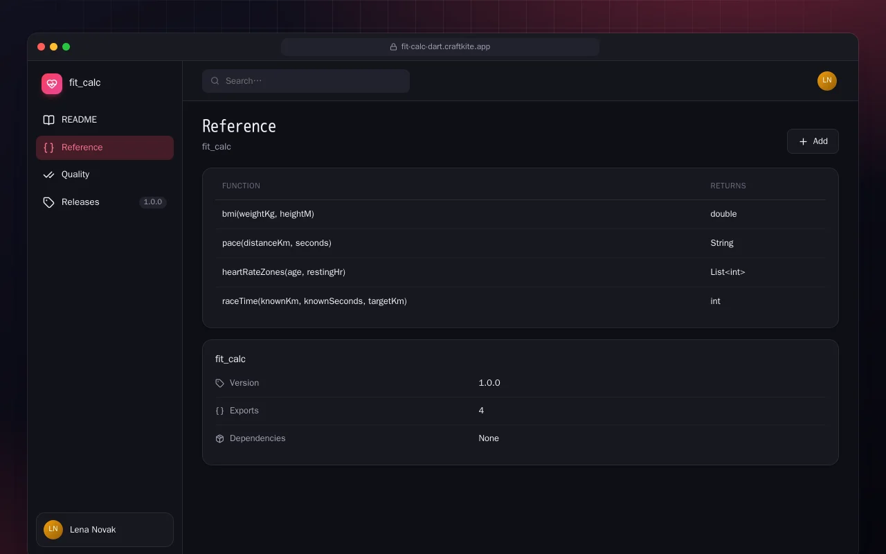 Fit Calc (Dart): the Reference screen