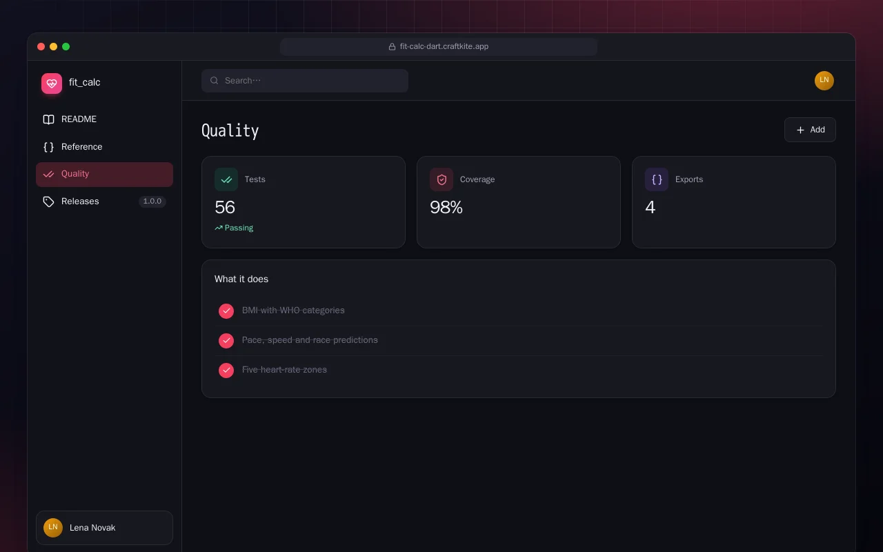 Fit Calc (Dart): the Quality screen
