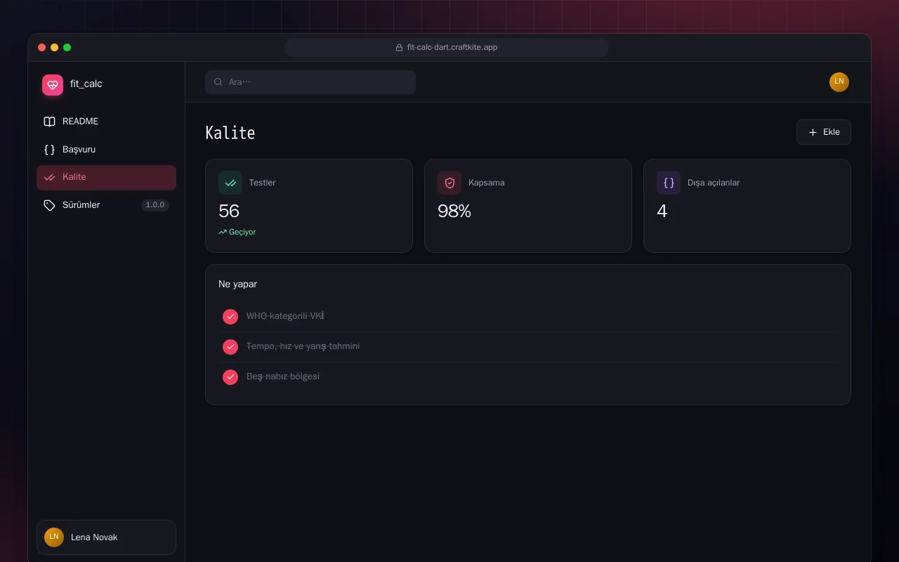 Fit Calc (Dart): Kalite ekranı
