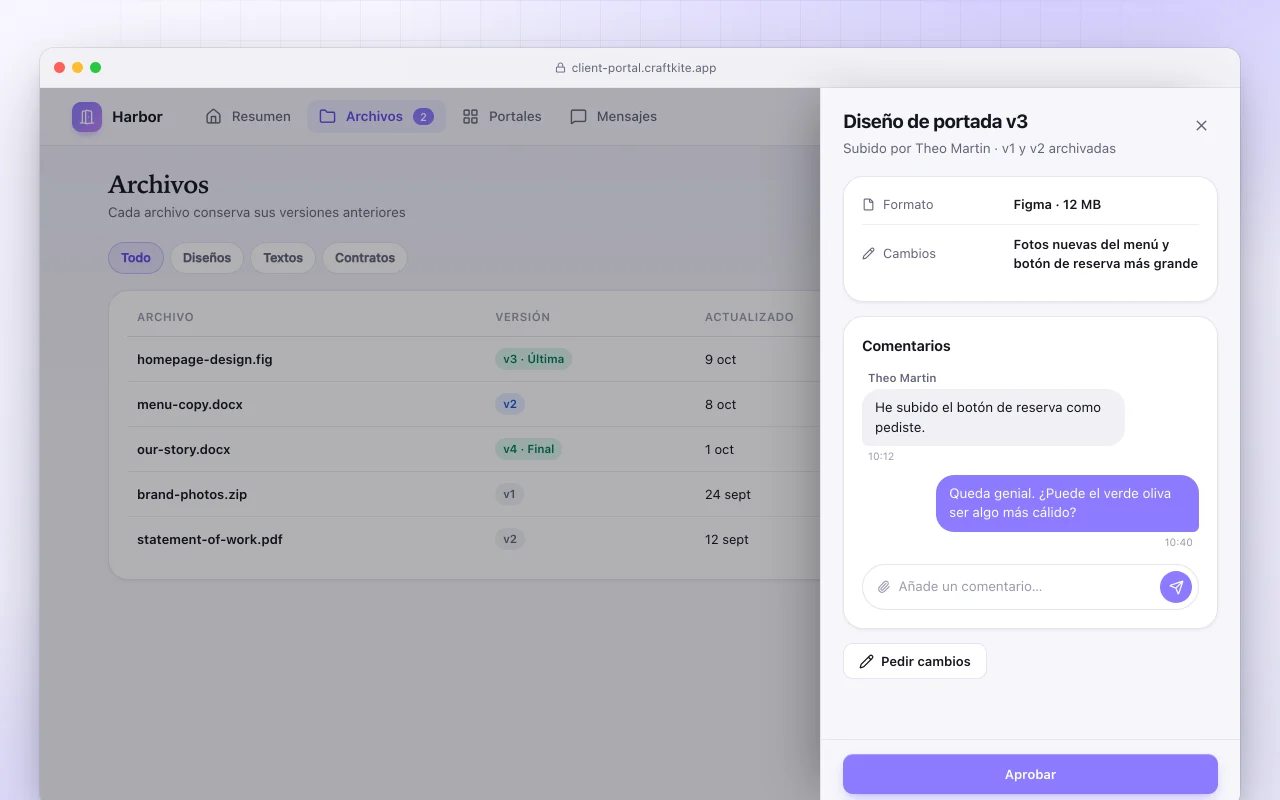 Portal de clientes: la pantalla Archivos